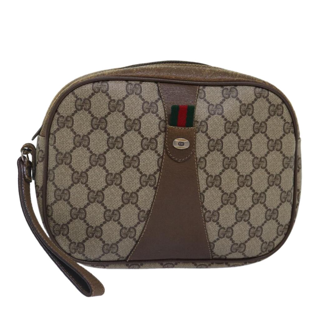 GUCCI GG Supreme Web Sherry Line Clutch Bag Pvc Beige Red 89 01 034